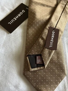 DORMEUIL Mens Brown White GEOMETRIC Woven Silk Tie France NWT - Picture 1 of 7