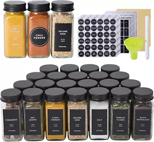 48 Glass Spice Jars with 576 Labels-Spice Jars with Black Metal Caps, 4oz Empty - Picture 1 of 6
