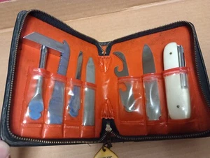 Vtg Stainless Steel KNIFE 7 Pc Multi Tool Set in Zipper Storage Pouch Japan (Mea - Picture 1 of 11