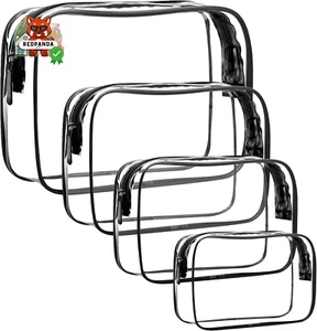 Set 4 Beauty Case Trasparenti, Impermeabili, PVC, Viaggio, Zip, Bagno, Cosmetici - Foto 1 di 7