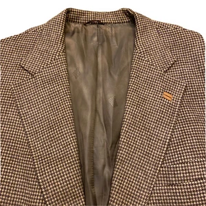 Vintage Lanvin Men’s Houndstooth Wool Brown 2 Button Sports Jacket USA 44R - Picture 1 of 12