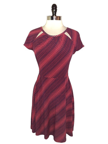 Abito MICHAEL KORS taglia L linea A rosso blu cappuccio manica strtech maglia lunghezza ginocchio