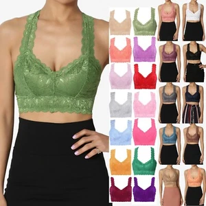 TheMogan S~3XL Racerback Floral Lace Lined Bralette Layering Bra Crop Tank Top - Picture 1 of 218