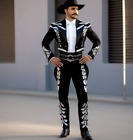 Męski 2 szt. wykonany na zamówienie czarny bawełniany haftowany garnitur mariachi garnitur mariachi czarny