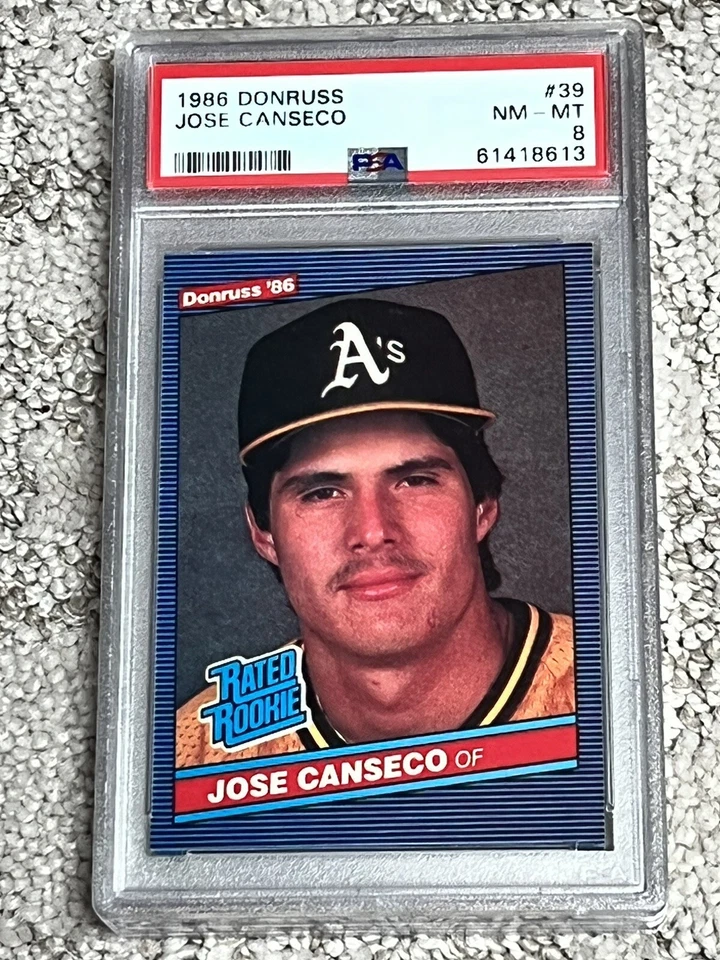 PSA 8 BASEBALL CARD 1986 DONRUSS JOSE CANSECO ROOKIE OAKLAND A’S - Image 1 of 1