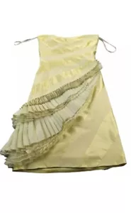 Karen Millen Womens Yellow Off the Shoulder Side Zip Bandeau Ruffle Dress Sz 12 - Picture 1 of 3