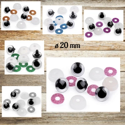 MARKENLOS 1 Paar Augen 20 mm Glitzer Farbwahl Teddy Katze Puppe Amigurumi basteln nähen