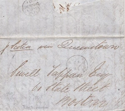 1868 BAILEY BROS ЛИВЕРПУЛЬ ПАКЕТ ПИСЬМО ОФИС И БОСТОН США ПРИМЕЧАНИЯ ЗА SCOTIA E/L - Изображение 1 из 2