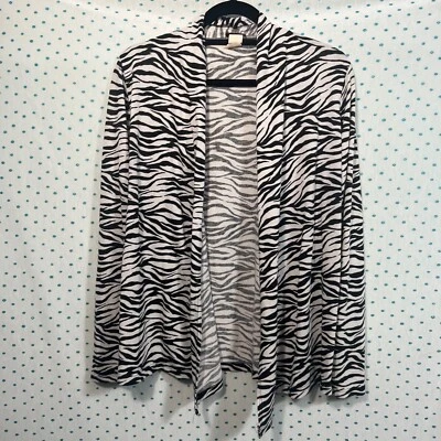 Suéter Cárdigan Agenda Blanco y Negro Grande Estampado Cebra Frente Abierto Manga Larga Foto 1 de 3