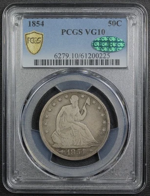 1854 with Arrows Seated Liberty Silver Half Dollar 50C PCGS VG 10 CAC - Image 1 of 4