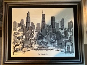 VTG - 1988 Chicago skyline by Artis Carol Blaess on a marble (649-1000) - Picture 1 of 7