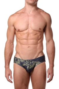 Italian Gian Gianni Gold Black Baroque Swim Low Cut Brief Bikini Speedo Small S - Picture 1 of 3