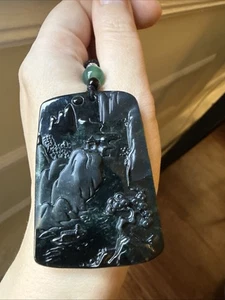 Colgante de jadeíta de Birmania grado A certificado 純天然翡翠A貨 墨翠山水牌 高級磨砂工 - Imagen 1 de 8