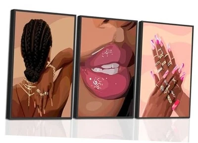 Conjunto de 3 arte de pared rosa niña negra afroamericana 16x24 pulgadas rosa niña sin marco Foto 1 de 4