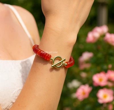 Carnelian Stone Bracelet Classic Toggle Red Crystal Women Birthstone Jewelry - Image 1 of 4
