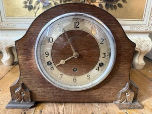 Vintage Art Deco Garrard Wooden Chiming Mantle Clock With Key Working SEE DES TC - Picture 1 of 9