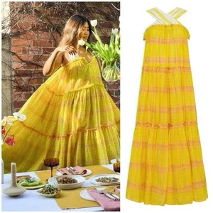NWT Aje Wilderness Dress Yellow Check AU 8 / US 4 Sleeveless Tiered Maxi $595 - Picture 1 of 8