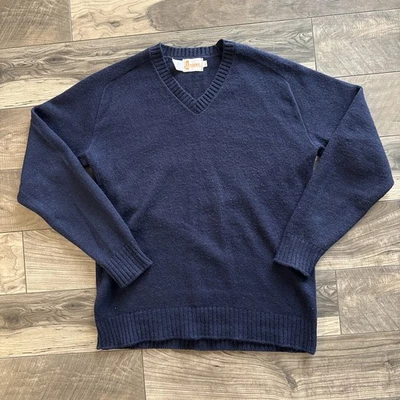Suéter Vintage Años 80 Marca India Mezcla Lana Para Hombre XL Largo Azul Marino Cuello en V Foto 1 de 4