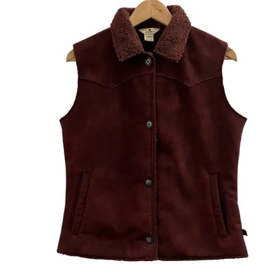 Chaleco Sherpa Woolrich Mujer Indie Boho Western Granola Imitación Gamuza Marrón Talla S Foto 1 de 4