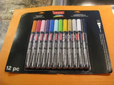 CRAFTSMART Brand New - Craft Smart Premium Fine Tip Oil-Based Paint Pens - 12 Asstd Colors
