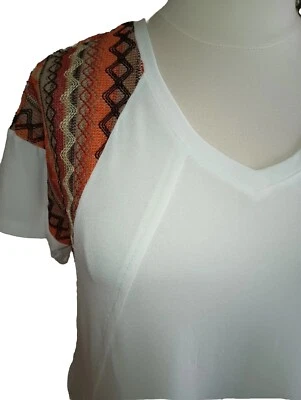 CATO Womens XL Boho Zig-Zag Embroidery V-Neck Short Sleeve Top Multicolor NWT  - Image 1 of 4