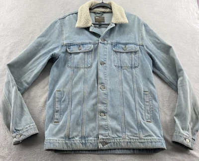 ASOS 牛仔夹克男式大号夏尔巴领浅水洗牛仔纽扣 — 第 1/4 张图片