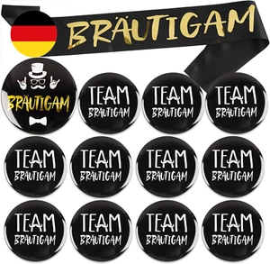 13Pcs JGA Deko Männer Bräutigam Button Schärpe mit 11 Team Bräutigam Buttons Ans - Bild 1 von 5