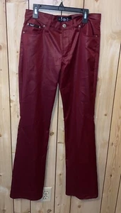 Pantalones De Colección Años 90 Y2K Lei Para Mujer Talla 7 Rojo Aspecto Húmedo Satinado Bootcut Cintura Alta - Imagen 1 de 6