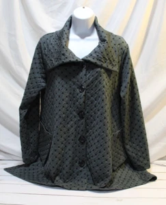Comfy USA Women's S Green Black Diamond Pattern Button-up Jacket Pockets - Picture 1 of 19