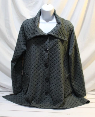 Comfy USA Women's S Green Black Diamond Pattern Button-up Jacket Pockets - Image 1 of 4