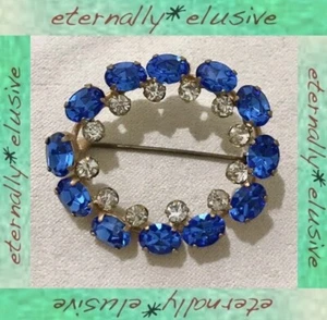 Sapphire Blue Glass Paste Stone Circle Wreath Shawl Sash Pin Antique Victorian - Picture 1 of 4