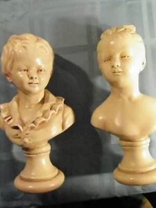 Alexander Backer Chalkware Victorian Boy Girl Bust Figures Child Chalk Ware 10” - Picture 1 of 6