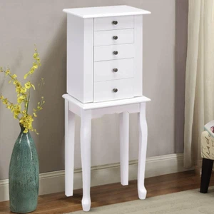 (White, Jewelry Cabinet with Mirror, Armoire Box Storage Chest, Stand Organizer - Picture 1 of 8