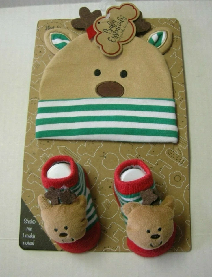 Christmas Baby Cradle Cap & Rattle Socks By Baby Essentials, 0-6 Months, New - Image 1 of 1