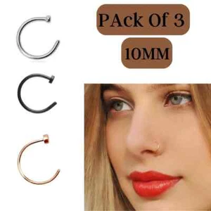 10mm (B,S,G) Nose Ring Surgical Steel Hoop Lip Rings Small Thin Body Piercing. - Picture 1 of 7