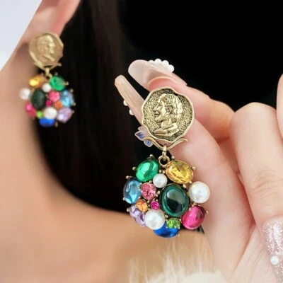 Vintage Multi-Coloured Enamel Floral Earring Pearls Multicolor Sapphires - Image 1 of 4