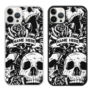 Personalised Name Skulls and Roses Phone Case Cover for iPhone Samsung Goth Emo - Picture 1 of 7