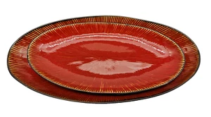 Two Pier 1 Autumn Rust Orange Bread and Relish Oblong Stoneware Serving Trays - Foto 1 di 13