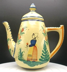 FRENCH POTTERY HB QUIMPER FAIANCE TEAPOT 9.5" MODEL 69-Z HAND PAINTED c1925 v/g - Picture 1 of 9