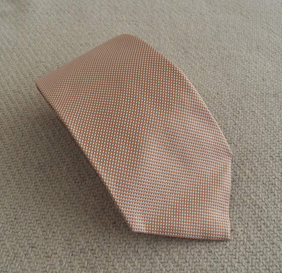 Luigi Borrelli Napoli Silk Necktie seven fold orange silver micro check dot tie - Image 1 of 4