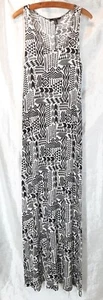 Forever21 Sz M Maxi Racerback Tank Dress Aztec Geometric Tribal Boho Black Beige - Picture 1 of 5