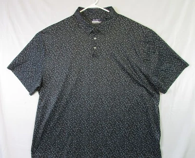 Camisa polo masculina Ben Hogan Performance 3XL preta azul micro estampa golfe stretch - Imagem 1 de 4