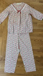 Vintage Flannel 2 Piece Pajamas Red & Blue Floral Lace Trim Cottagecore Size 40 - Picture 1 of 16