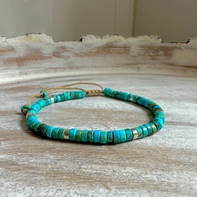 Natural Turquoise Blue Sea Stone Dainty Bracelet Blue Gemstone Bracelet Handmade - Image 1 of 2