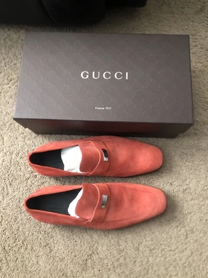 gucci mens Size 10.5 US Metal Logo Suede Loafers. 247494. - Image 1 of 4
