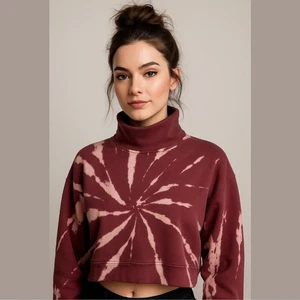 Maglione oversize 525 Revolve Wildberry multi tie-dye costine crop collo imbuto XS - Foto 1 di 10