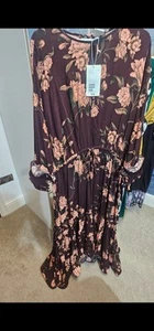 H&M x JOHANNA ORTIZ FLOUNCED CREPE BROWN FLORAL MAXI DRESS SIZE XS - Picture 1 of 6