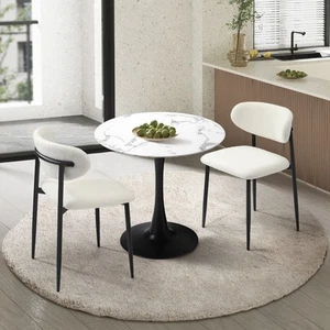 Oikiture 60cm Round Dining Table with 2x Dining Chairs Boucle White&Black - Picture 1 of 7