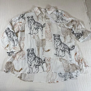 Jane and Delancey Top Womens 2X Plus Novelty Tiger Cheetah Safari Cat Roll Tab - Picture 1 of 15