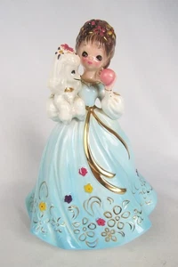 Vintage Josef Originals Retro 8" Girl in Blue with Poodle & Toy Ball Figurine - Picture 1 of 9